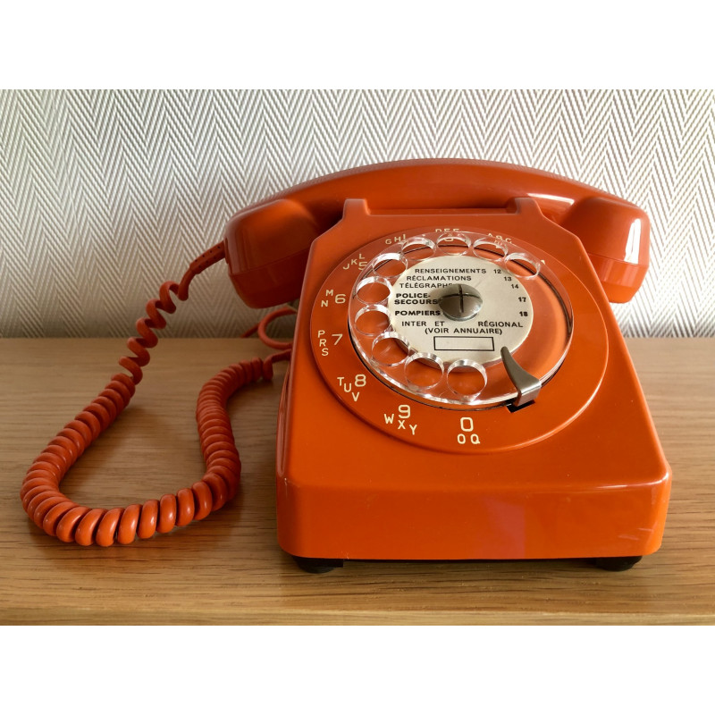 Téléphone vintage Socotel orange à cadran, 1977