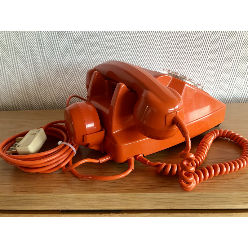 Téléphone vintage Socotel orange à cadran, 1977