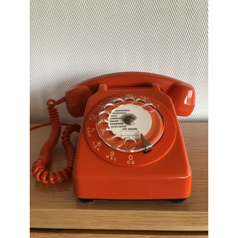 Téléphone vintage Socotel orange à cadran, 1978