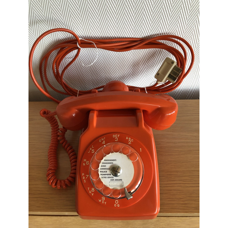 Téléphone vintage Socotel orange à cadran, 1978