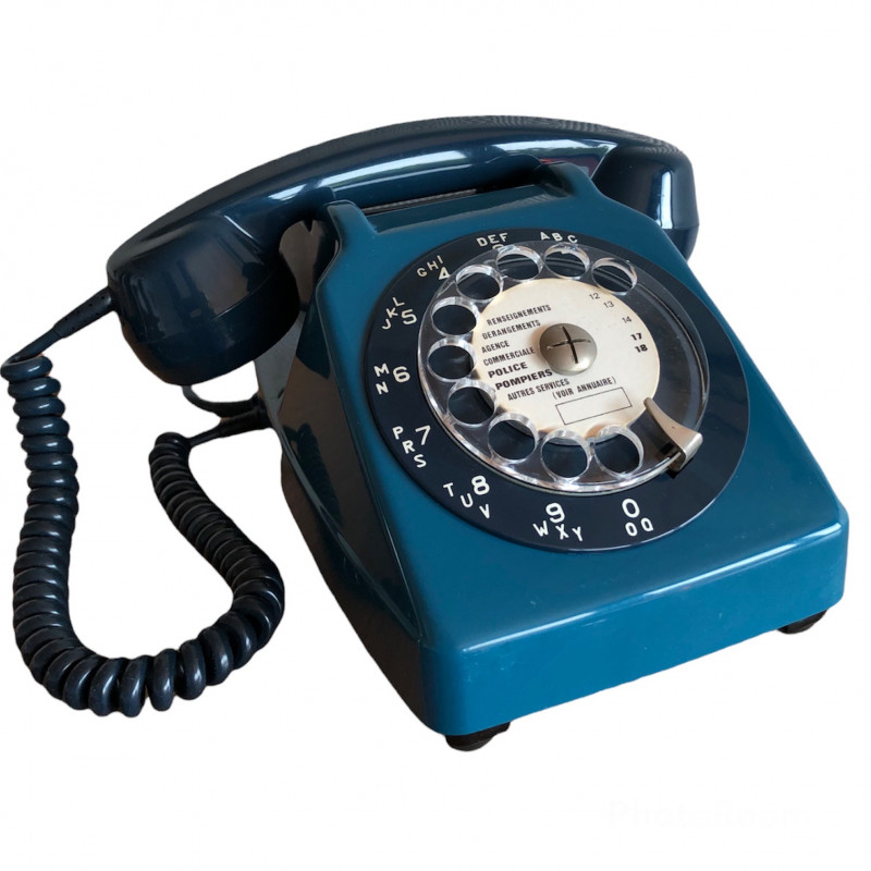 Téléphone vintage Socotel bleu à cadran, 1982