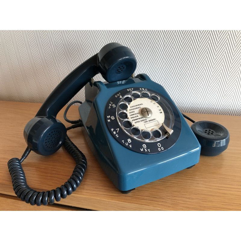 Téléphone vintage Socotel bleu à cadran, 1982