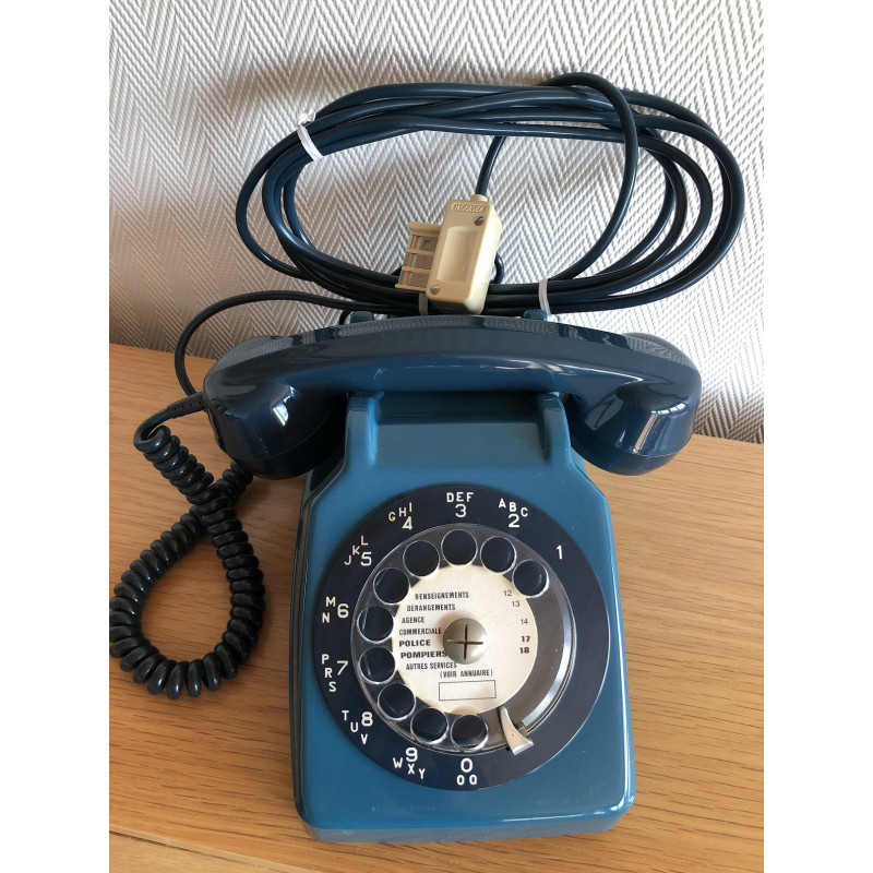 Téléphone vintage Socotel bleu à cadran, 1982