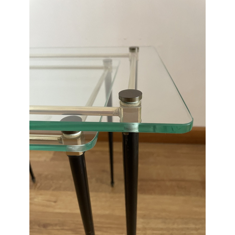 Tables gigognes verre et laiton design 1950