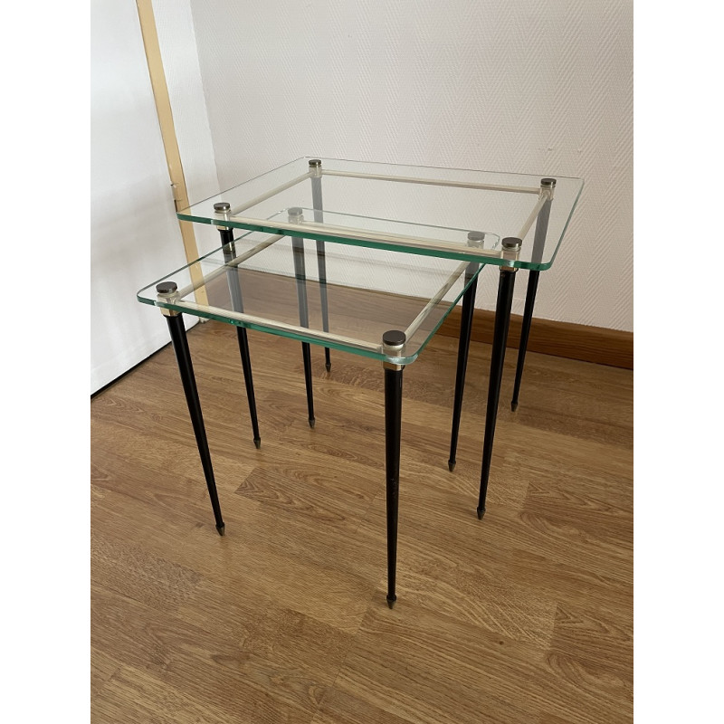 Tables gigognes verre et laiton design 1950