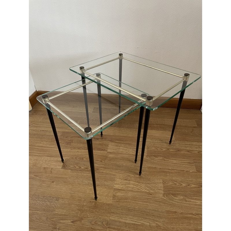 Tables gigognes verre et laiton design 1950