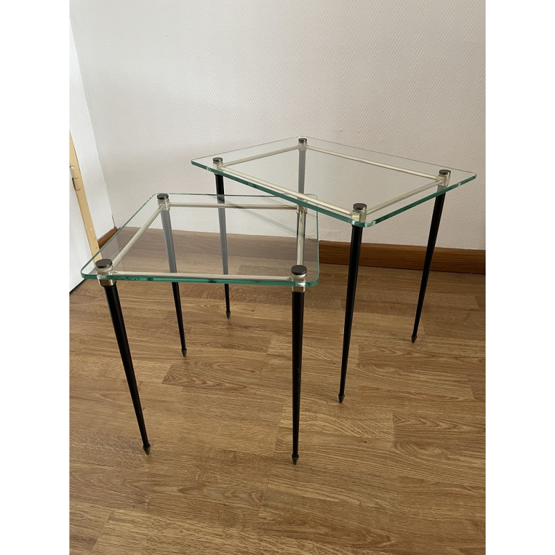 Tables gigognes verre et laiton design 1950