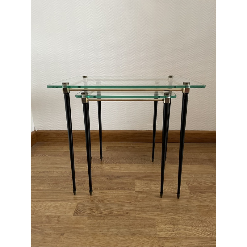 Tables gigognes verre et laiton design 1950