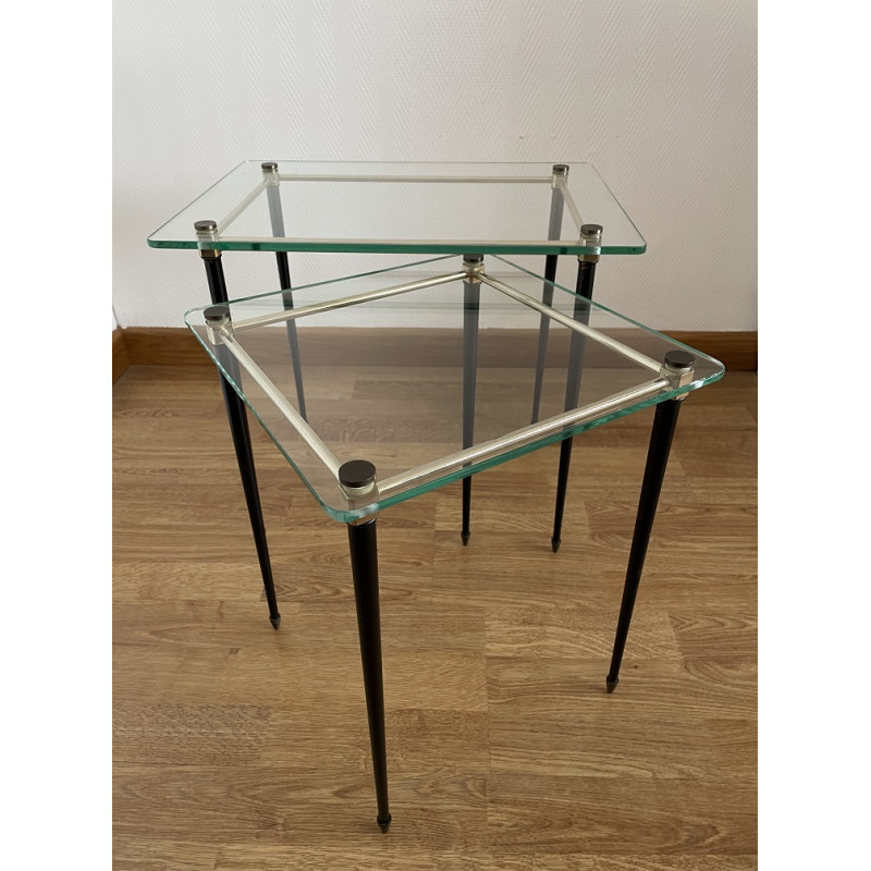 Tables gigognes verre et laiton design 1950