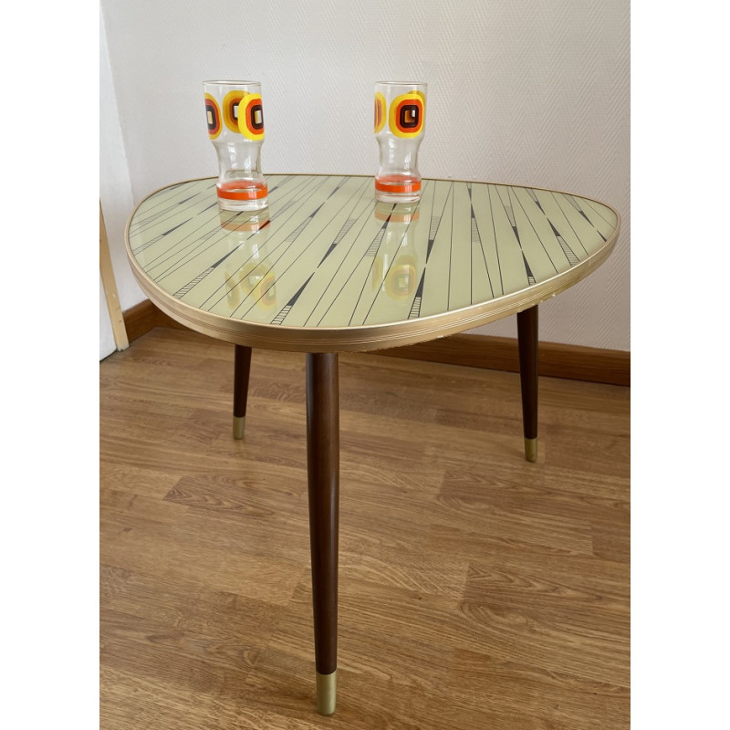 Table basse tripode plateau verre vintage années 60