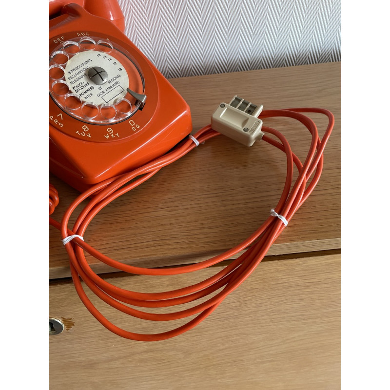 Téléphone vintage Socotel orange à cadran, 1971