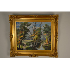 Tableau peinture paysage rivière en...
