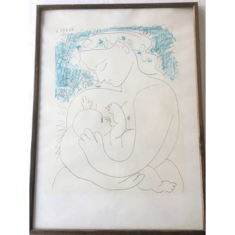 Lithographie originale "la femme et l'enfant", Pablo Picasso, 1963