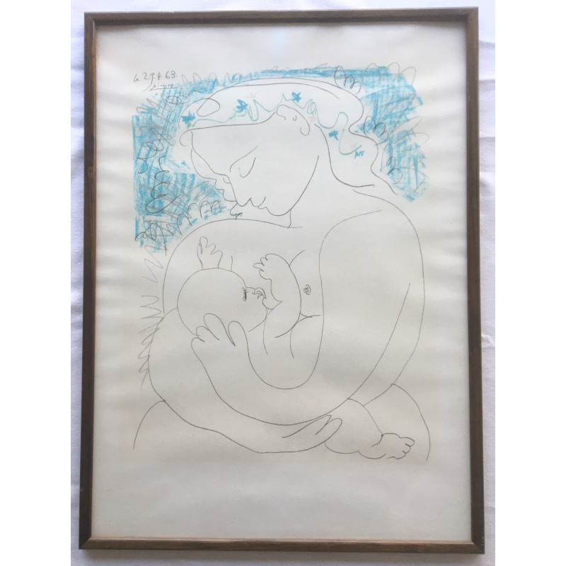 Lithographie originale "la femme et l'enfant", Pablo Picasso, 1963