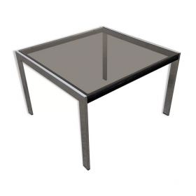 Table en métal chromé et verre fumé des années 70