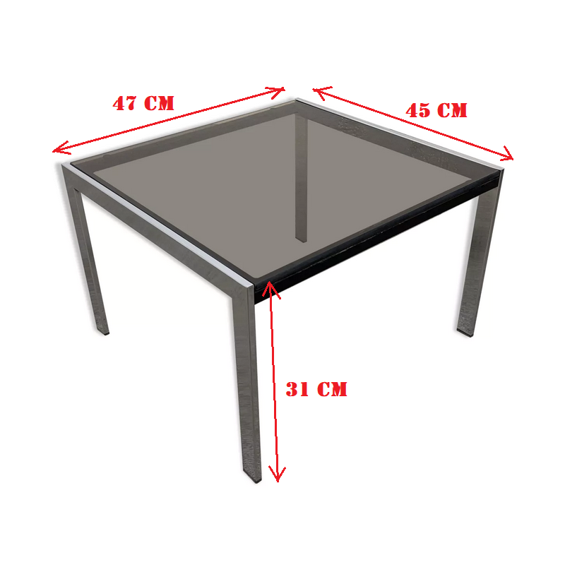 Table en métal chromé et verre fumé des années 70