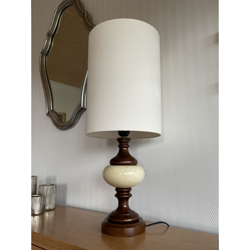 Lampe à poser bois et onyx