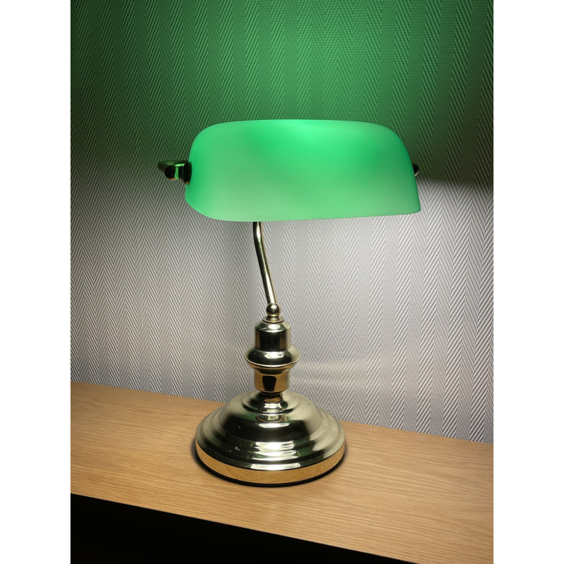 Lampe de banquier opaline verte