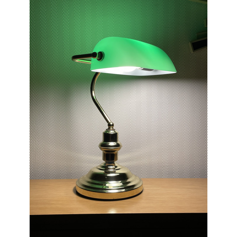 Lampe de banquier opaline verte