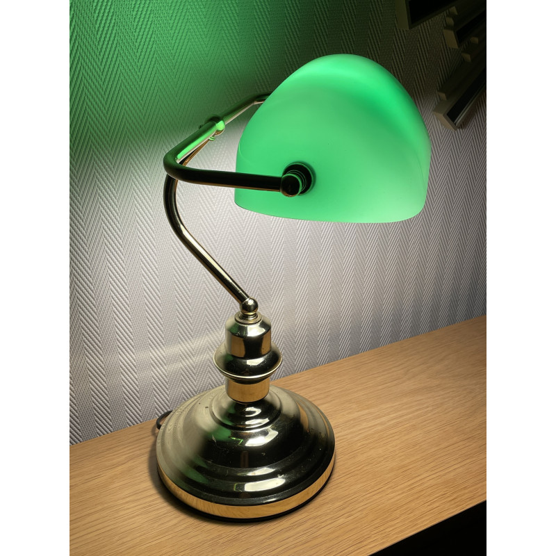 Lampe de banquier opaline verte