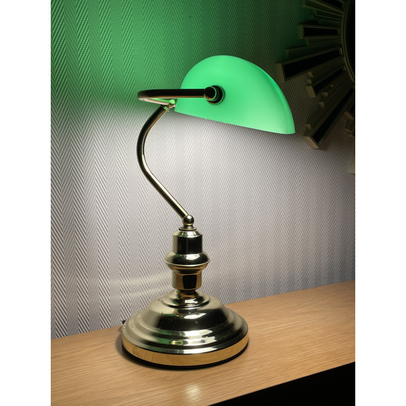 Lampe de banquier opaline verte