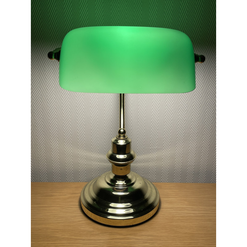 Lampe de banquier opaline verte