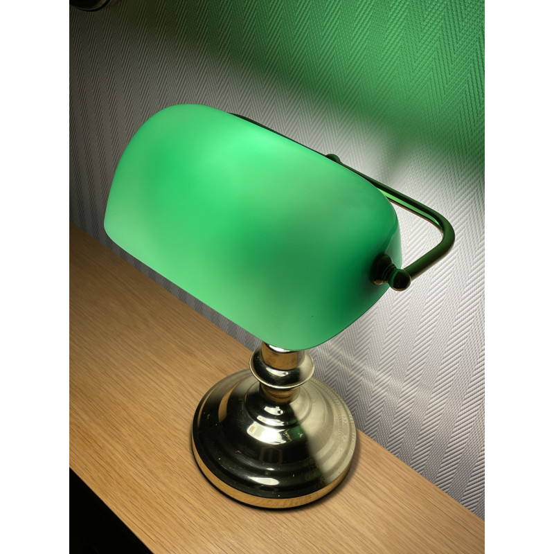 Lampe de banquier opaline verte