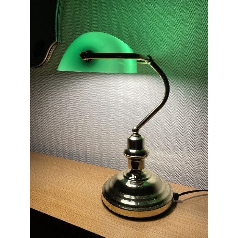 Lampe de banquier opaline verte