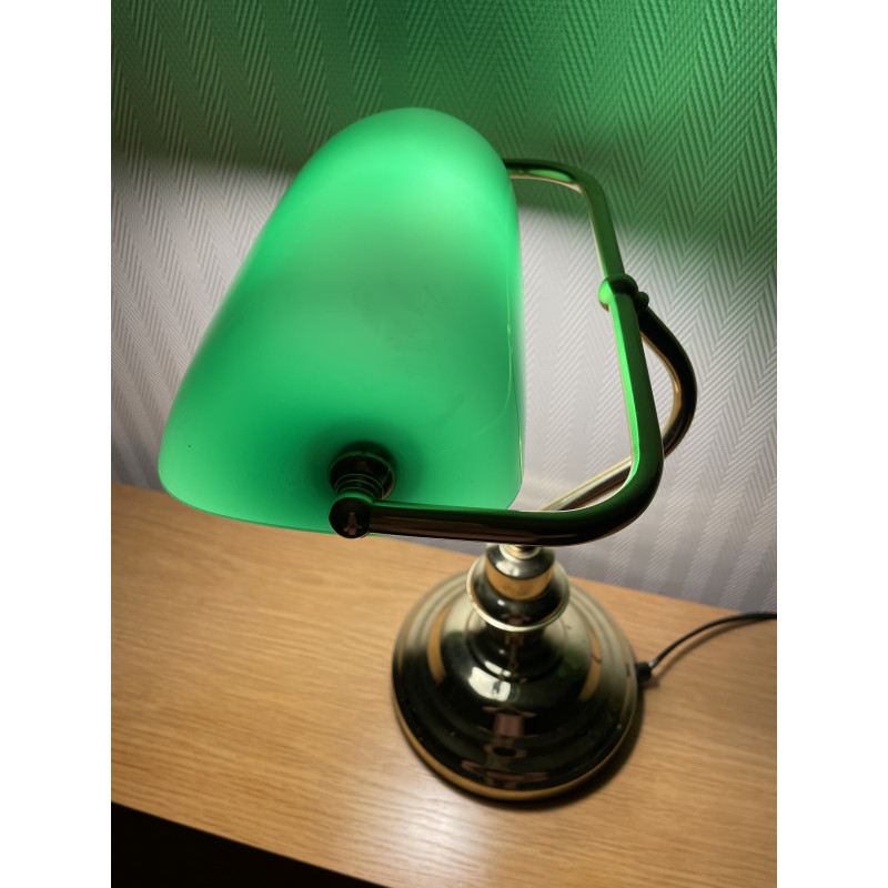 Lampe de banquier opaline verte