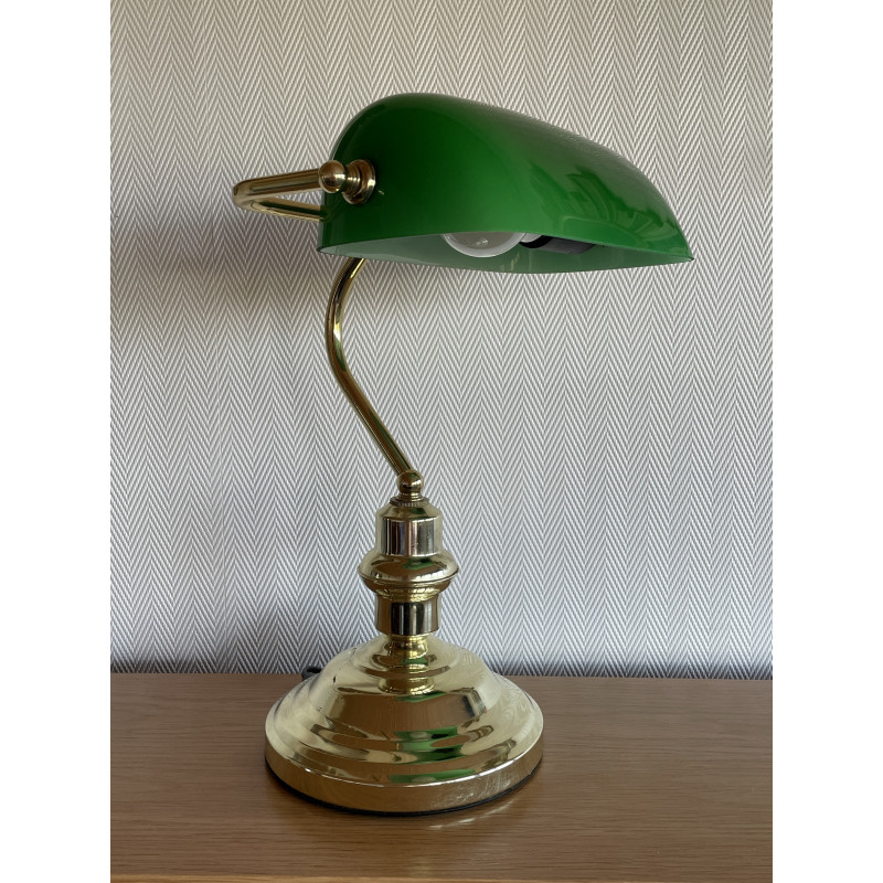 Lampe de banquier opaline verte