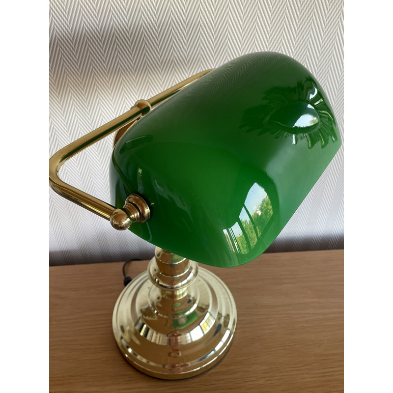 Lampe de banquier opaline verte