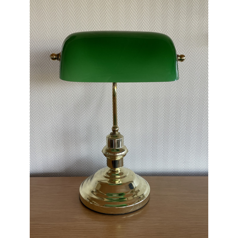 Lampe de banquier opaline verte