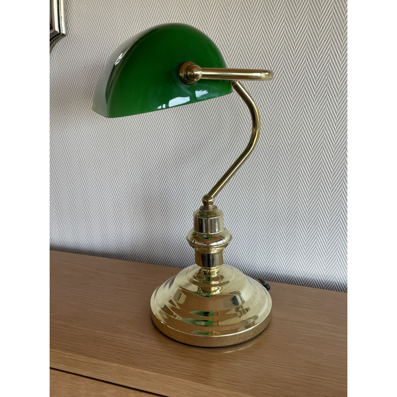 Lampe de banquier opaline verte