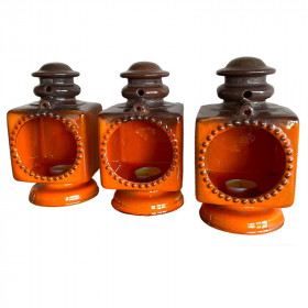 Bougeoirs vintage en céramique orange...