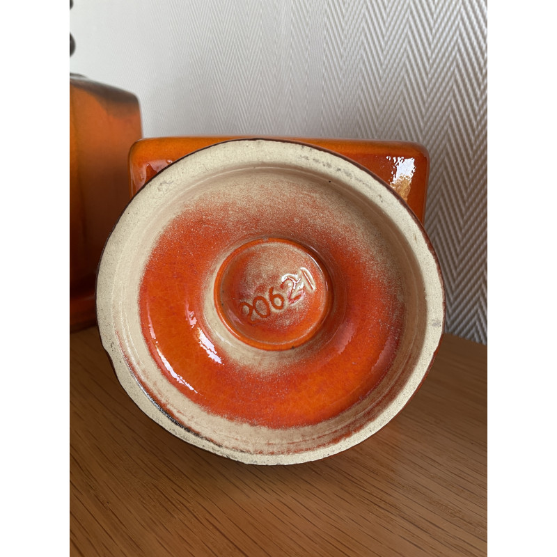 Bougeoirs vintage en céramique orange 70s