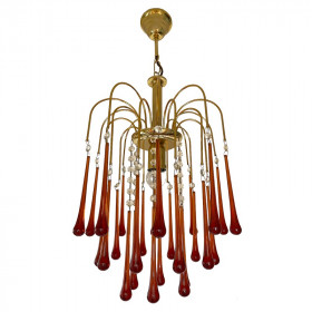 Lustre cascade vintage 26 gouttes en verre ambré