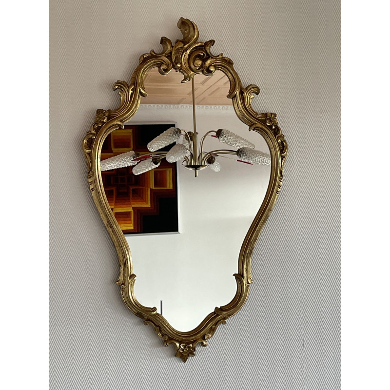 Miroir mural style baroque ancien moulures dorées