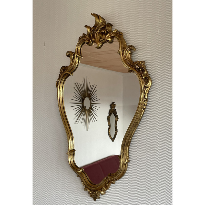 Miroir mural style baroque ancien moulures dorées