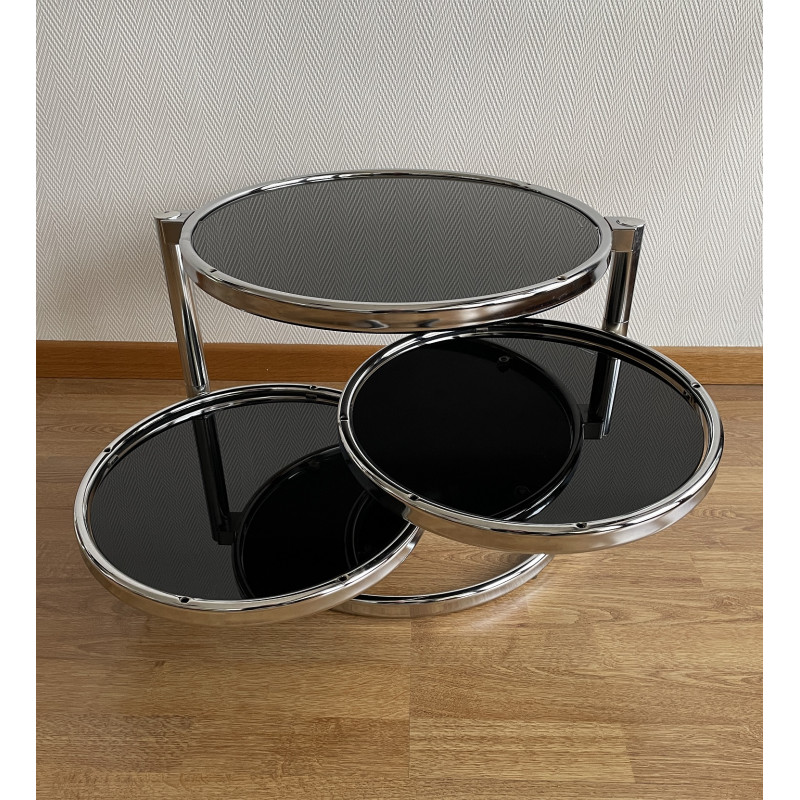 Table basse ronde 3 plateaux en verre