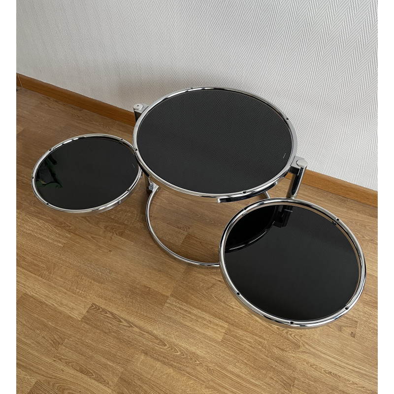 Table basse ronde 3 plateaux en verre