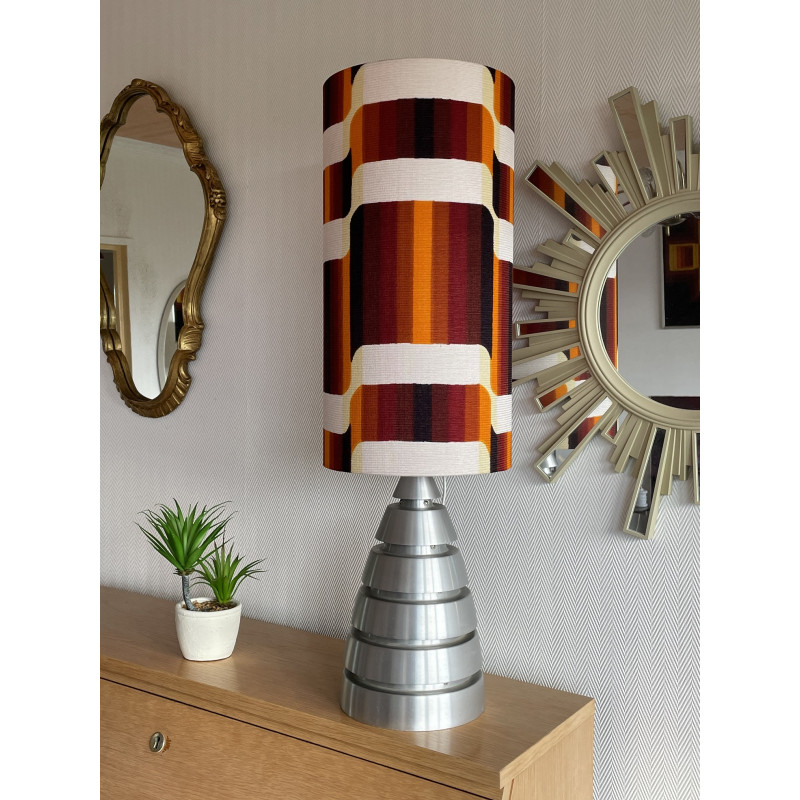 Lampe à poser en alu brossé et tissu vintage