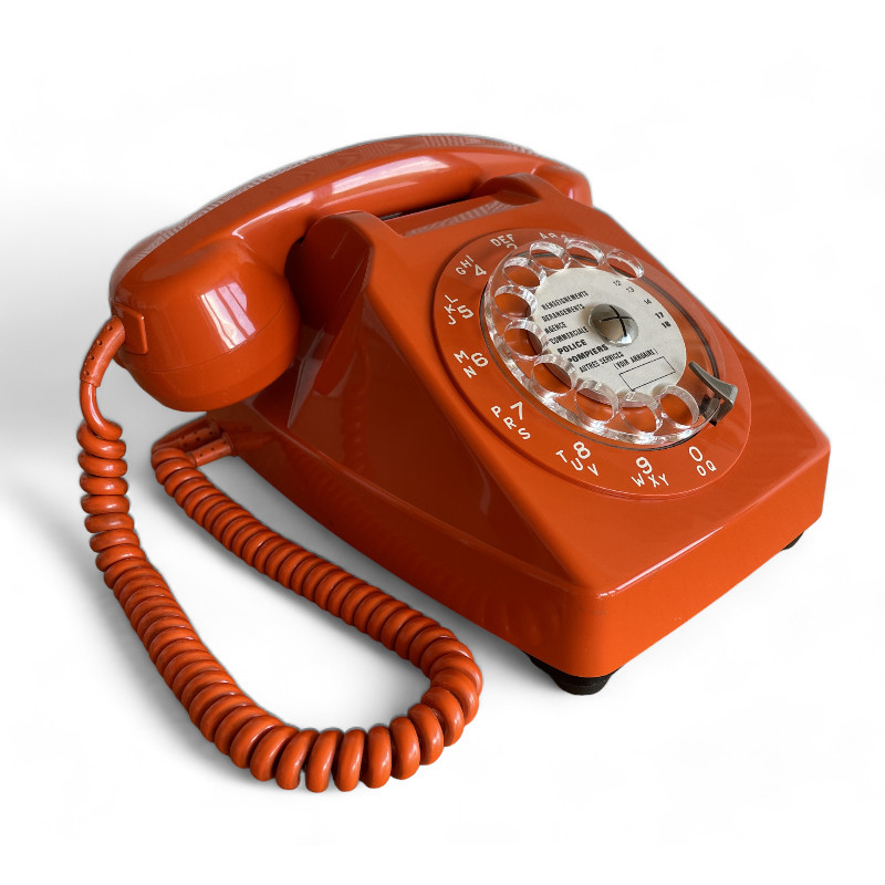 Téléphone vintage Socotel orange à cadran, 1971