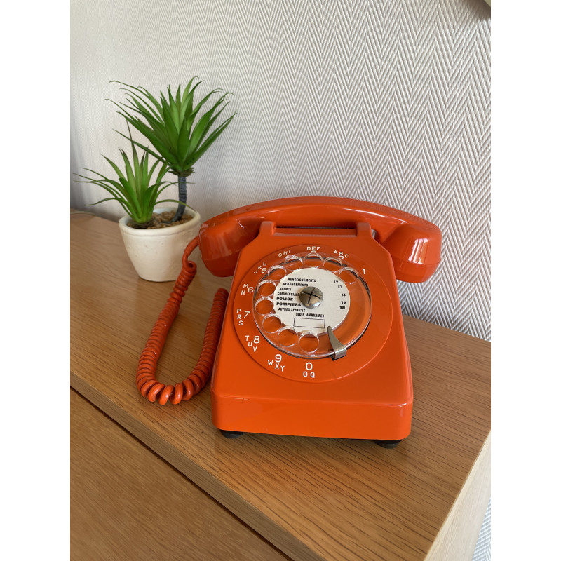 Téléphone vintage Socotel orange à cadran, 1971