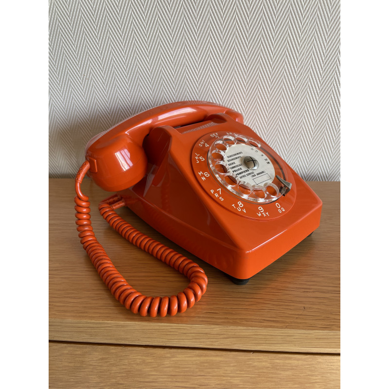 Téléphone vintage Socotel orange à cadran, 1971