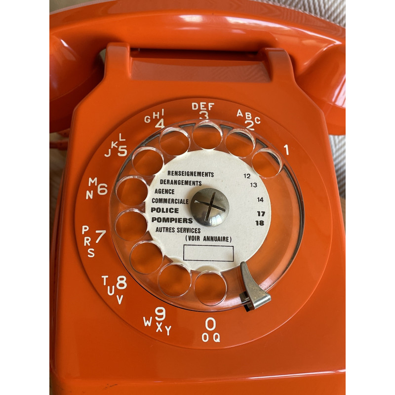 Téléphone vintage Socotel orange à cadran, 1971