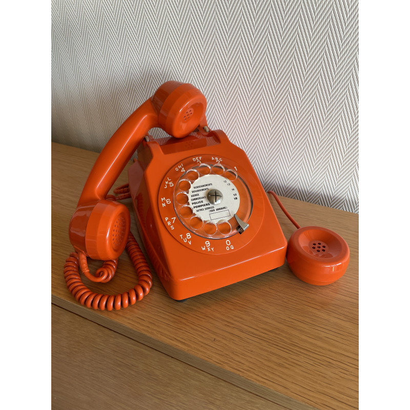 Téléphone vintage Socotel orange à cadran, 1971