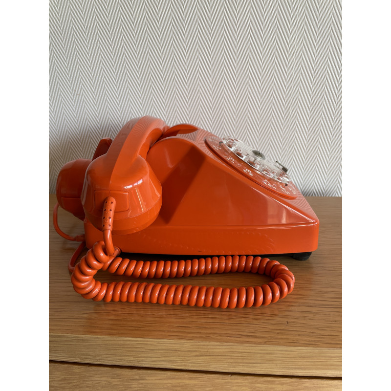 Téléphone vintage Socotel orange à cadran, 1971