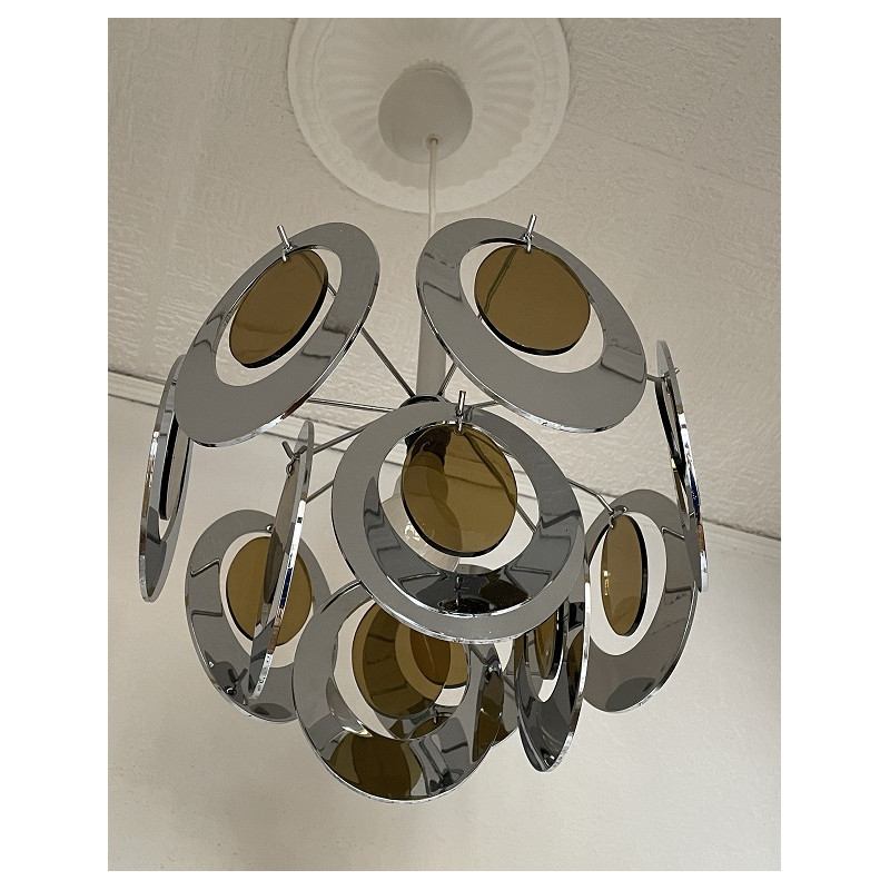 Lustre suspension métal et plexiglas – Design italien années 70