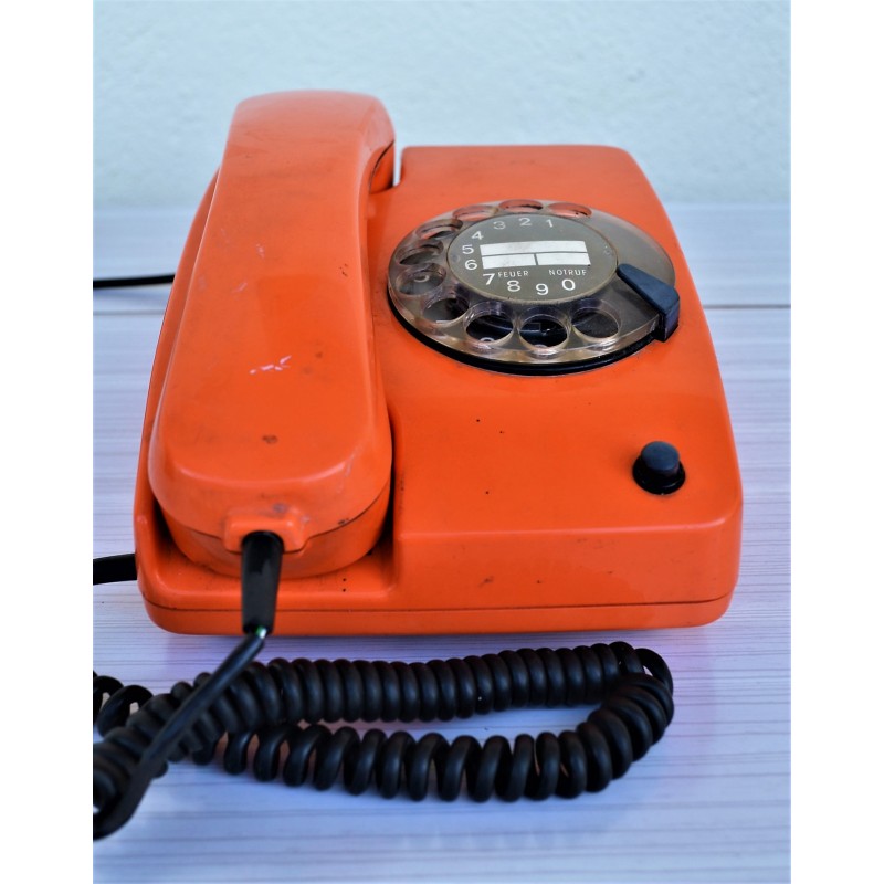 Téléphone à cadran SIEMENS orange vintage 70s