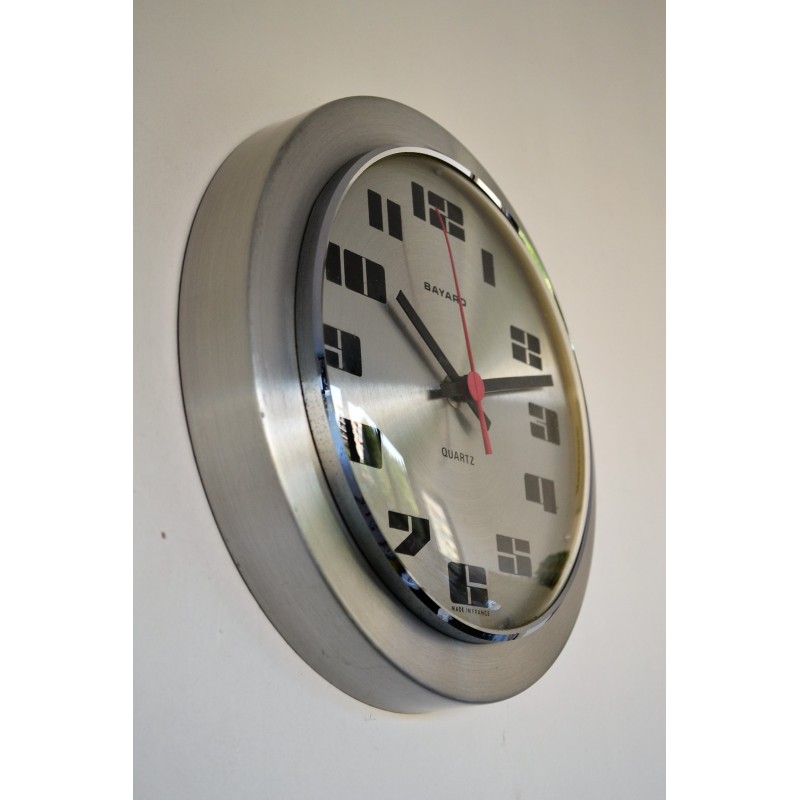 Horloge murale Bayard aluminium brossé 1970's